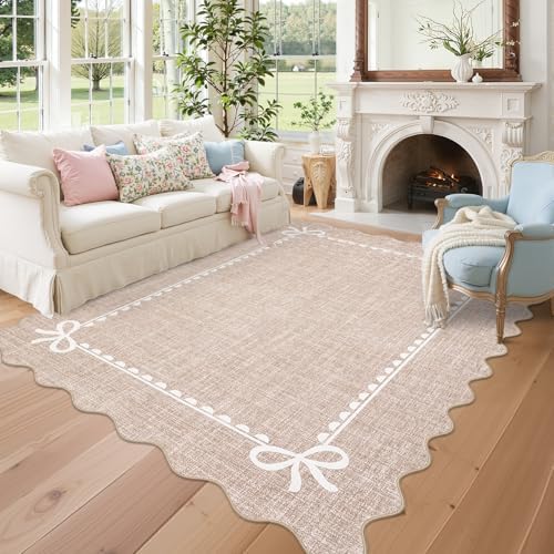 GarveeHome Scalloped Bow Rug 5x7 Washable Camel Rug for Bedroom Living Room by GarveeHome
