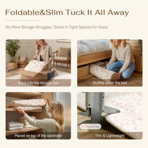 PureCozy 3x5 Pink Area Rug Washable Non Slip Vintage Carpet Living Room - Image 6