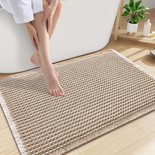 Smiry Waffle Bath Mat 30X20, Soft Absorbent Bathroom Rugs, Brown & Cream by Smiry
