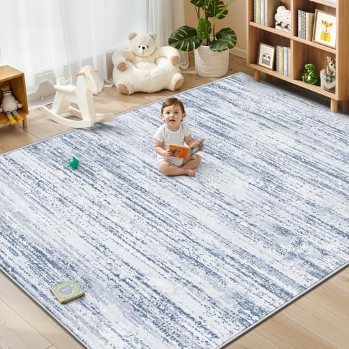 Area Rug 9x12 Living Room Rugs: Washable Modern Rug Large Non-Slip Soft Rugs Stain Resistant Printed Rug Indoor Carpet for Bedroom Kitchen Dining Room Nursery Playroom Home(Dark Blue, 9'x12') - Image 3