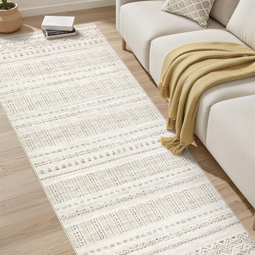 cotiled Hallway 3x10 Runner Rugs Washable Boho Rug Brown Cream - Image 7