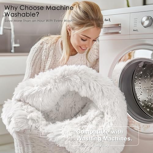 OLANLY White Round Rugs for Bedroom - Machine Washable, 8 ft Circle Area Rugs for Living Room, Soft and Fluffy Shaggy Carpet for Teen Girls and Boys, Nursery Rooms, Dorms, Home Decor Aesthetic - Image 2