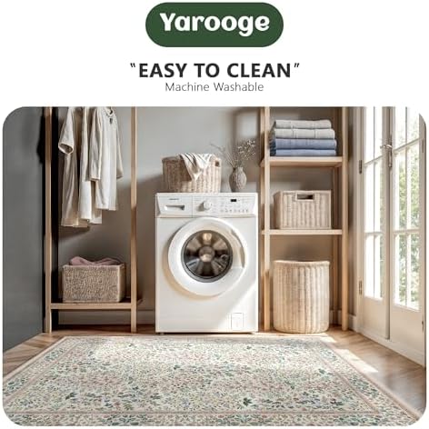 6x6 Square Area Rugs, Machine Washable Low Pile Floral Rugs for Living Room, Bedroom, Large Boho Area Rug with Non-Slip Backing for Dining Room(Pink Floral) - Image 7