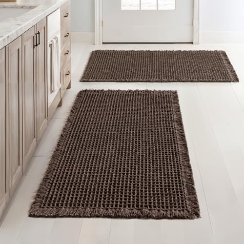 MIULEE Set of 2 Waffle Bathroom Rugs Boho Bath Mat Chocolate 18x30 Inch by MIULEE
