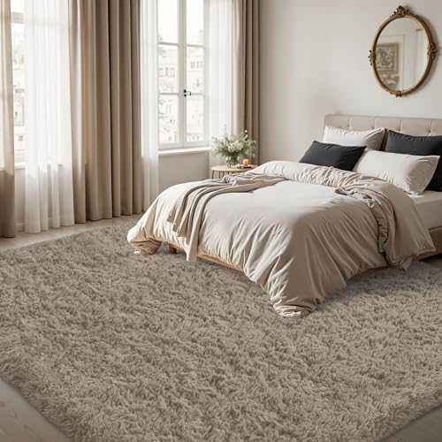 4x6 Area Rug for Living Room,Grey Camel Fluffy Shag Non-Slip Bedroom Rugs - Image 5