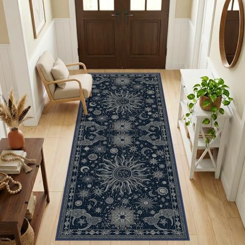 Vacuum-Friendly, 2x6 Washable Area Rug, Blue Gray White by meejou