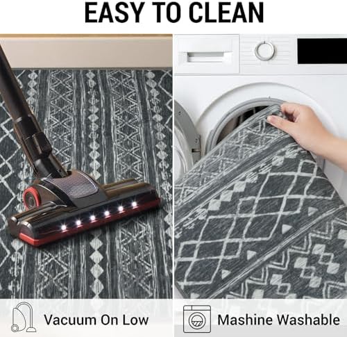 KUTA 2x6 Washable Runner Rug Dark Grey Beige Moroccan Boho Rug Runner - Image 6