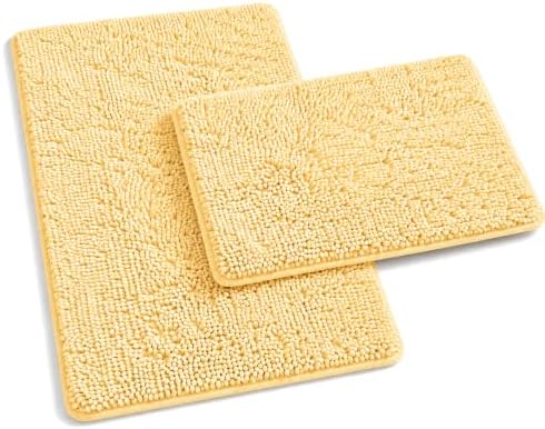 Bathroom Rugs Sets 2 Piece Plush Chenille Bath Rugs Non-Slip Bath Mats Absorbent Shaggy Rugs,Bathtub Mat,Bathroom Mats,Washable Bathroom Carpet for Tub, Shower,Washroom-32x20 + 24x16 Light Cream by RUNHELIX