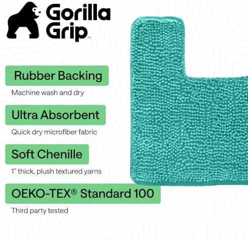 GORILLA GRIP Bathroom Area Rug Sets 2 Piece, Soft Chenille, 30x20 Turquoise - Image 3