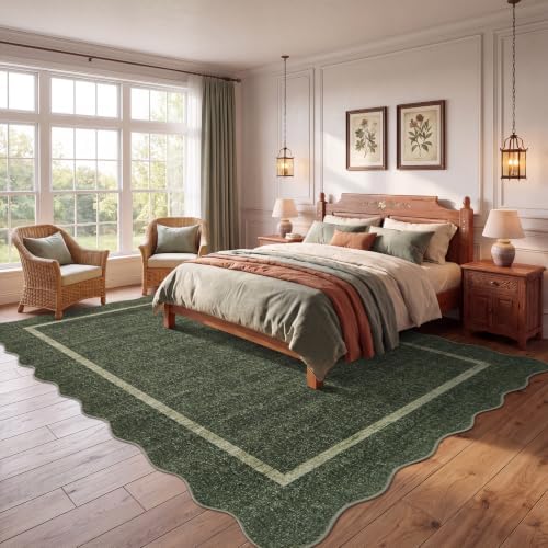 GarveeHome Scalloped Large Living Room Area Rug 8x10 Washable, Forest Green - Image 3