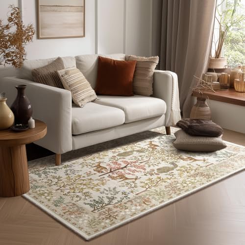 4x6 Washable Area Rugs for Entryway: Small Living Room Rug Stain Resistant Non Slip Low Pile Soft Faux Wool Throw Rugs for Bedroom Kitchen Laundry Room Bathroom Office Dorm Front Door Entry Indoor by palohom
