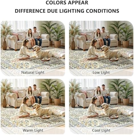 10x14 Large Area Rugs, Machine Washable Low Pile Floral Rugs for Living Room, Bedroom, Boho Style with Non-Slip Backing Nursery Rug(Beige Floral) - Image 7