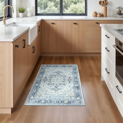 Lofus 2x3 Washable Rug for Entryway Bathroom, Light Blue Vintage Door Mats - Image 3