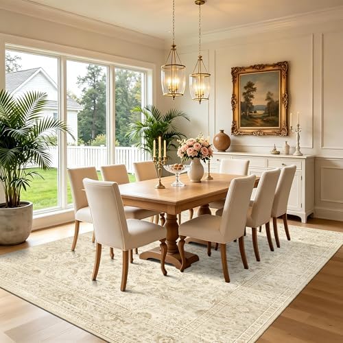 Beige 9x12 Living Room Rug, Non Slip Neutral Area Rug for Bedroom, Nursery - Image 7