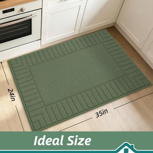 BEQHAUSE Kitchen Rugs 24"x35", Non Slip Washable Kitchen Floor Mat, Green - Image 2