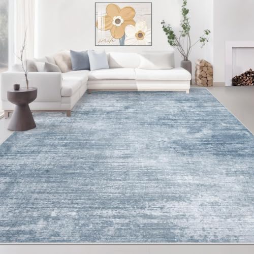 Area Rugs 9x12 Living Room: Washable Rug Modern Abstract Large Rugs Soft Non Slip Neutral Rug Stain Resistant Indoor Carpet for Bedroom Kitchen Dining Room Table Nursery Home Office Rugs(Blue,9'x12') by MXSANYOORUG