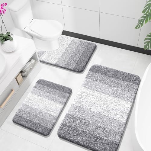 OLANLY Microfiber Bathroom Rugs Sets 3 Piece, Soft Bath Mats, Light Grey by OLANLY