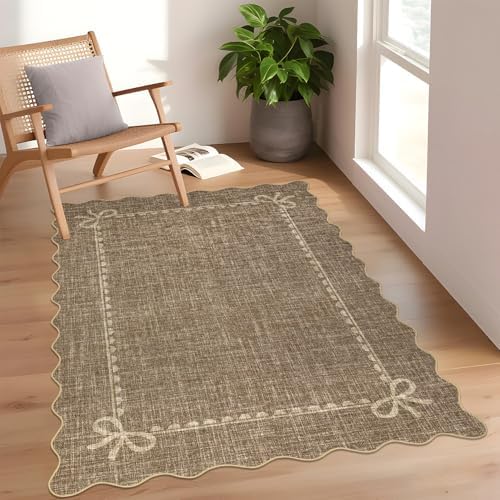 GarveeHome Scalloped Bow Rug 3x5 Washable Brown Rug for Bedroom Living Room - Image 2