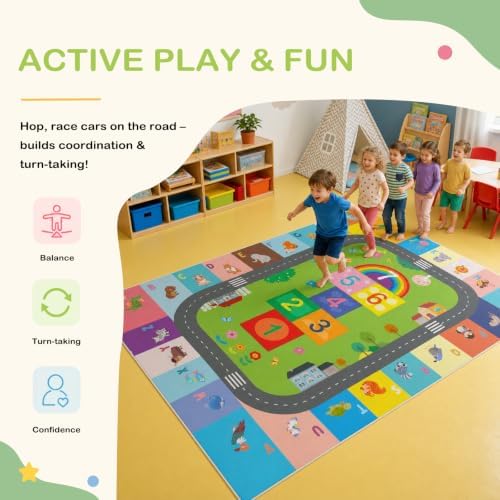5x7ft ABC Rug for Kids Playroom, Classroom, Bedroom, Kids Carpet for Learning Alphabet, Numbers, Colors, Shapes and Animal Words,Educational Hopscotch Play Mat for Children Girls Boys - Image 4