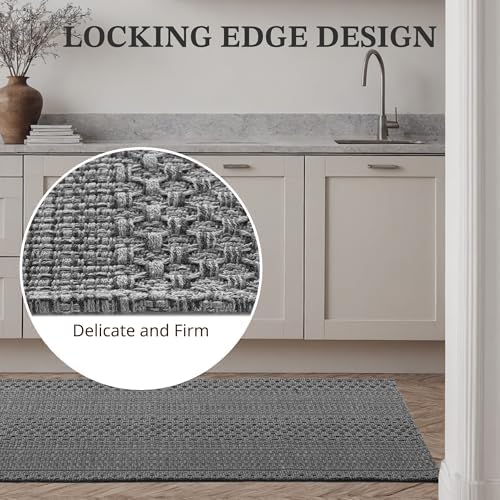 2' x 4' Entryway Rug, Boho Small Area Rug, Machine Washable, Woven Rug, Non-Slip, Vintage Design, Pet Friendly, Soft Faux Fibre, for Indoor Entryways, Bedroom, Kitchens, Front Doors Grey - Image 4
