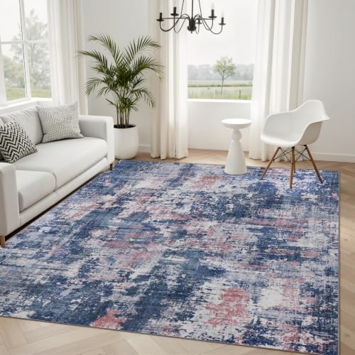 Sasttie 6x9 Washable Area Rug, Modern Abstract Carpet, Pink & Blue by SASTTIE