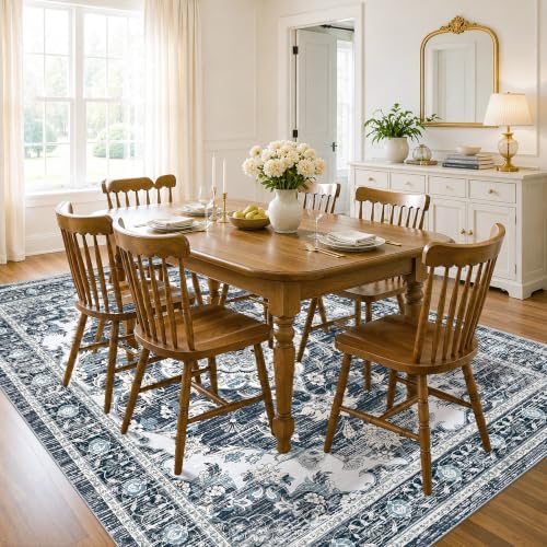 8x10 Area Rugs for Living Room, Boho Washable Non Slip Carpet, Dark Blue - Image 2