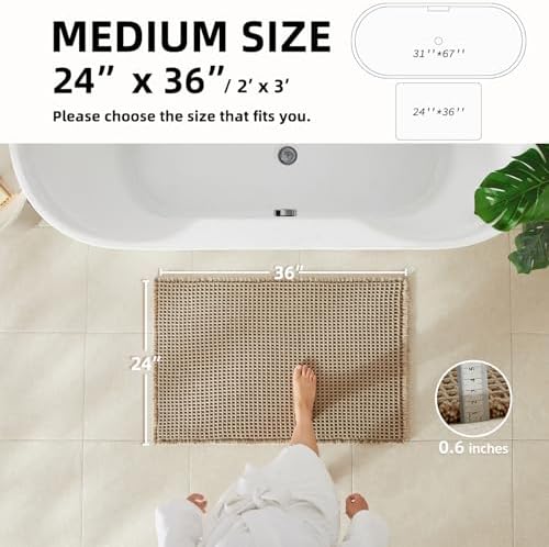 TYUU Waffle Bath Mat, Boho Bathroom Rugs Non Slip, 36x24 Beige - Image 2