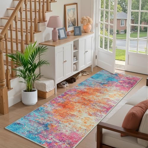 Rugflix 2x8 Washable Runner Rug, Colorful Rainbow Rug for Hallway Kitchen - Image 3