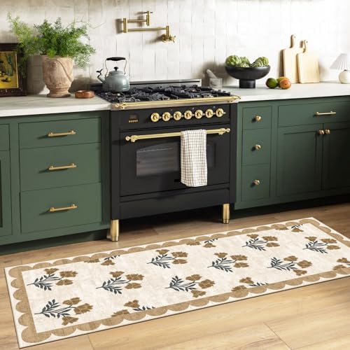 Non Slip Kitchen Runner Rug, 2x6 Beige Floral Hallway Runner Rugs - Image 5