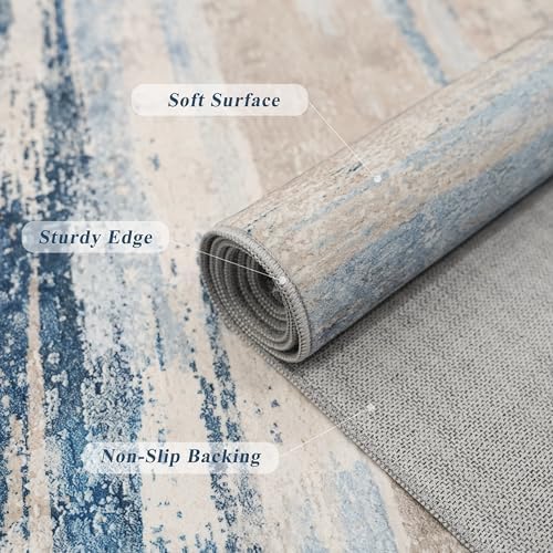 Small Area Rug 2x3 Washable - Modern Abstract Entryway Rugs with Non Slip Backing Low Pile Carpet for Kitchen Living Room Bedroom Soft Indoor Accent Pattern Home Decor Floor Mat for Bathroom 2x3 Blue - Image 7