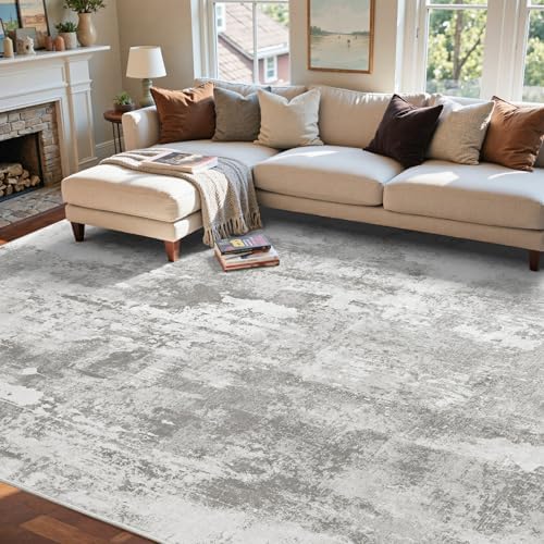 5x7 Ft Abstract Washable Area Rugs for Living Room Light Grey - Image 3