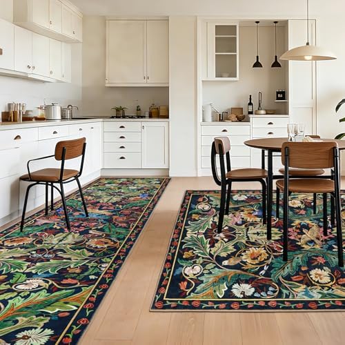 nesrt 3'x14' Washable Extra Long Boho Runner Rug, Soft Non-Slip Hallway Kitchen Carpet Runner, Thin Jungle Bird Indoor Decor Rug for Farmhouse, Living Room, Bedroom (Dark Green) - Image 6