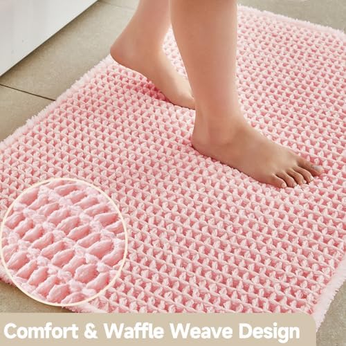 TYUU Waffle Bath Mat, Cute Bathroom Rugs Non Slip, 48x24 Light Peachy Pink - Image 3