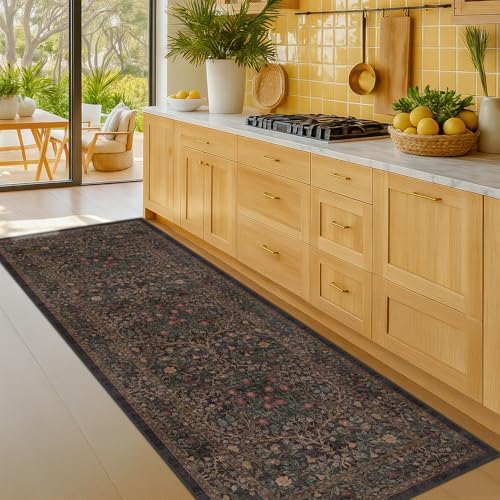 Dark Brown Washable 2x6 Runner Rugs for Entryway, Kitchen, Hallway, Bedroom Bedside, Laundry Room, Bathroom Rug, Pet & Kids Friendly Vintage Non Slip Low Pile Stain Resistant Long 24 x 72 Floor Carpet - Image 3