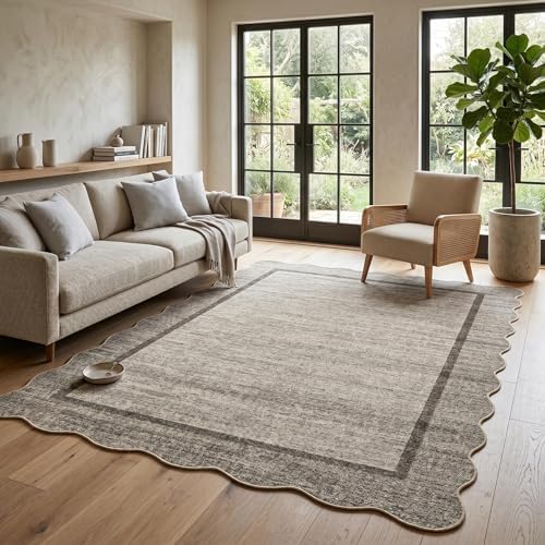 GarveeHome Scalloped Washable Rug 6x9 Rugs for Living Room Non Slip Brown by GarveeHome