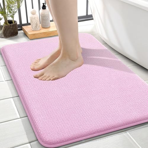 OLANLY Thick Memory Foam Small Bathroom Rug 24x16, Absorbent Bath Mat, Pink by OLANLY
