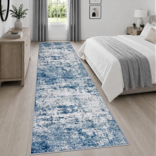3x14 Washable Runner Rug：Modern Abstract Kitchen Soft Carpet Blue - Image 4
