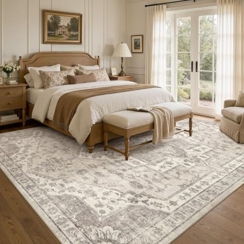 UERMEI 8x10 Area Rug for Living Room Washable Vintage Non Slip Beige Carpet - Image 2