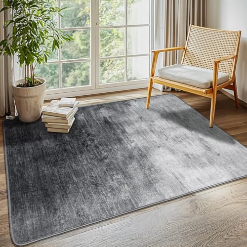3x5 Washable Area Rug, Gray Solid Area Rugs for Living Room & Bedroom by LIANLAM