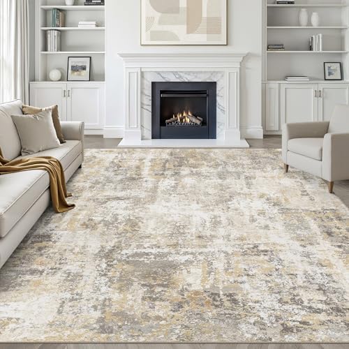 LOONGRUG 8x10 Area Rugs Washable Neutral Modern Living Room Rug Gray Gold by LOONGRUG