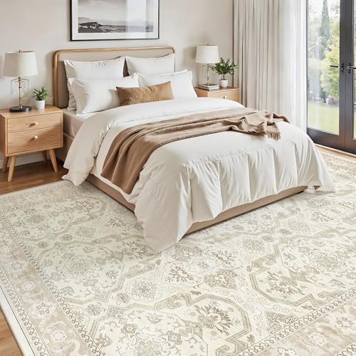 Soalmost 8x12 Area Rugs Large Washable Living Room Rug Non-Slip Beige/Brown - Image 3