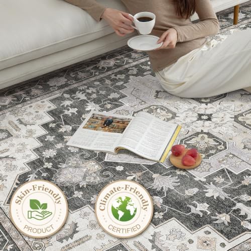 9x13 Area Rugs for Living Room: Washable Vintage Gray Taupe Rug - Image 5