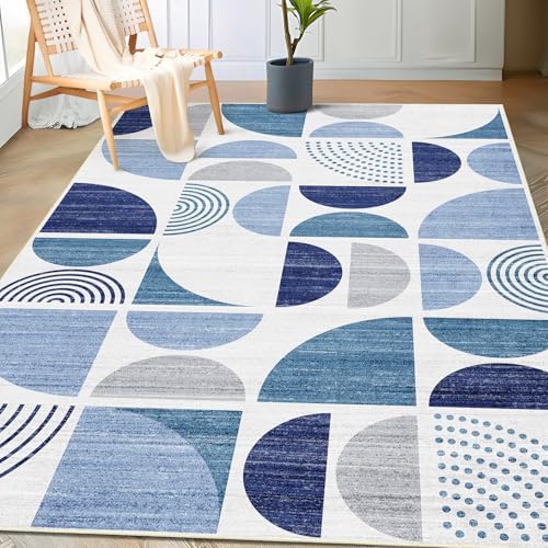 MUJOO 3x5 Rug Washable,Blue Boho Area Rugs Small Non Slip Modern Abstract by MUJOO