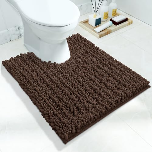 Yimobra Toilet Rug U Shaped Washable 24x20 Inch - Ultra Soft Absorbent Chenille Bath Rugs for Toilet, Quick Dry & Machine Washable, Non Slip Contour Bathroom Mat, Brown by Yimobra