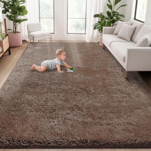 5x7 Area Rug for Living Room: Fluffy Shag Soft Washable Rugs Fuzzy Plush Indoor Carpet for Bedroom Nursery Playroom Dorm Kids Girls Boys Room (Coffee, 5'x7') by VECARF