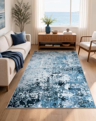 Lahome Blue Rug, 5x7 Washable Rug,Cool Modern Abstract Carpet for Boys Room by Lahome