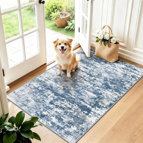 Small Area Rug 3x4 ft, Textured Non Slip Entryway Rug, Blue by TTelephant