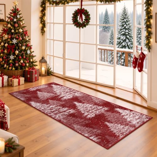 Madane Christmas Runner Rug 2x5 for Kitchen, Washable Soft Hallway Rug Red by Madane