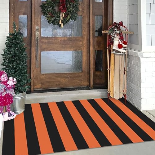 KILOCOCO 3x5 ft Fall Orange Rugs Woven Striped Halloween Front Door Mat - Image 2