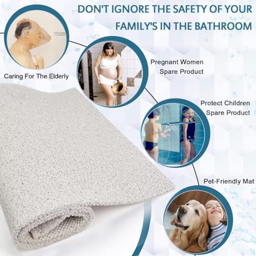 godehone Shower Mats Non Slip Without Suction Cups, PVC Loofah Bathroom Mats, Loofah Mats for Shower and Bathroom, Quick Drying, 17.1× 59 Inch, White - Image 3